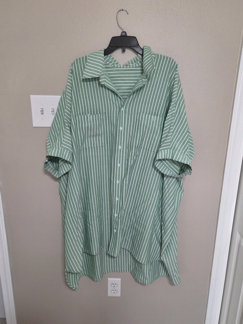 Boutique Green Striped Oversized Shirt Dress